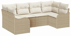 vidaXL Kerti Kanapé Szett párnával 6 pcs Bézs és fehér Poli rattan