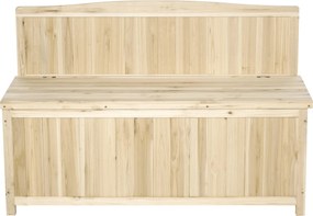 Outsunny természetes fa kerti pad kerti pad tárolóval és háttámlával, 250 kg terhelhetőség, teraszra, erkélyre, 115x45x75 cm | Aosom