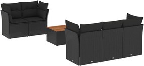 vidaXL 6 részes fekete polyrattan kerti ülőgarnitúra párnákkal
