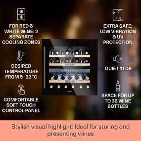 Klarstein Vinsider 36 Onyx Edition, borhűtő, 85 liter, 5 - 22 °C, 2 zóna