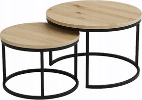 Dohányzóasztal Tölgy Artisan Loft Kerek Szett 2in1 Fekete Lábak Modern