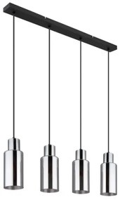Globo 15708-4H Függeszték fém fekete matt, füstszínű üveg, fekete PVC kábel, magassága rövidíthető, HxSzxM: 820x100x1200mm, 4x E27 25W 230V izzók nélkül