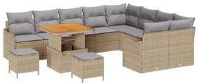 12 Darabos Kerti Kanapé Szett Párnákkal Bézs Poly Rattan Akácia