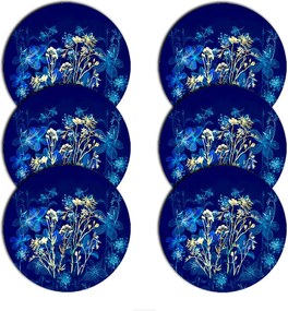 6 db-os kerek filc asztali alátét szett kék virágokkal 36 cm