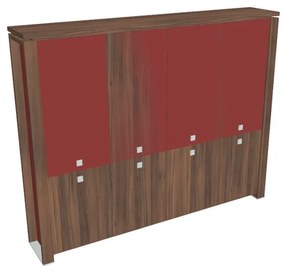 Verno+ S magas szekrény 260 x 46 x 210 cm, kombinált ajtó, dió / piros