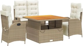 vidaXL 4 részes bézs polyrattan kerti étkezőgarnitúra párnákkal