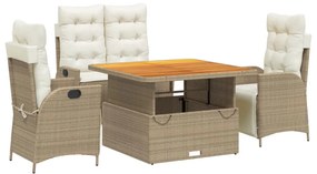 vidaXL 4 részes bézs polyrattan kerti étkezőgarnitúra párnákkal