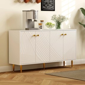 HOMCOM Fehér Büfé Szekrény Állítható Polcokkal, Domború Ajtókkal, Modern Büfé Nappaliba, Konyhába, Étkezőbe, 140 x 35 x 77,5 cm | Aosom