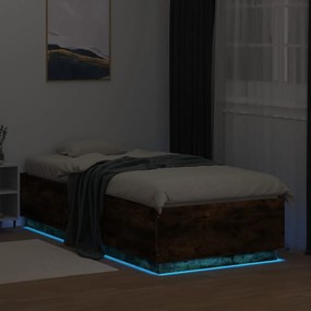 füstös tölgy színű szerelt fa ágykeret LED-del 100 x 200 cm