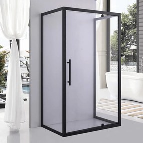 Stuxi Torino Black 120x70 falsíkra szerelhető 3 oldalú nyílóajtós zuhanykabin 6 mm vízlepergető biztonsági üveggel, fekete elemekkel, 200 cm magas