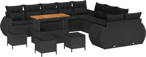 vidaXL Kerti Kanapé Szett párnával tárolóval 14 pcs Fekete
