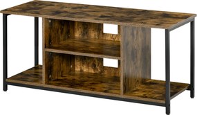 HOMCOM TV Állvány 55 hüvelykes TV-khez, Ipari Stílusú TV Konzol 4 Rekesszel, Állítható Polccal és Kábelkezeléssel 110x40x50 cm Rusztikus Barna | Aosom