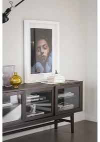 Barna tálalószekrény tolóajtóval, tölgyfa dekorral 170x75 cm Hazelton – Rowico