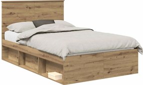 vidaXL Ágykeret fejtámlával Művészi tölgy 120 x 200 cm Tömör fenyőfa