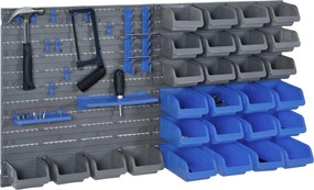 DURHAND Falipolc Összecsukható DoBOZOKKAL 44 db Szerszám Pegboard Szerszámtartó Fal Szerszámtároló Bins Hook Készlet PP Kék 54x22x95 cm | Aosom
