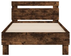 füstös tölgyszínű szerelt fa ágykeret fejtámlával 100 x 200 cm