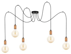 Csillár zsinóron MIROS 5xE27/60W/230V pók fekete/réz