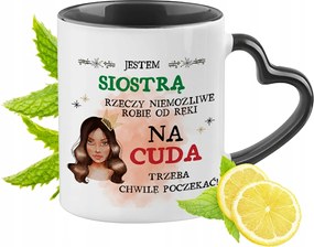 Nővérnek Fekete Bögre Szív Alakú Füllel Ajándék Nyomtatott