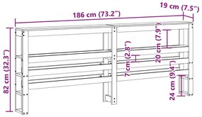 viaszbarna tömör fenyőfa fejtámla polcokkal 180 cm
