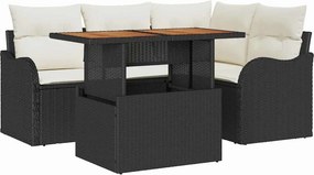 vidaXL Kerti Kanapé Szett tárolóval 5 pcs Fekete Poli rattan