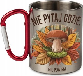 Gombász Bögre Fém Piros Karabinerrel Ajándék 300 ml