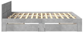 betonszürke szerelt fa ágykeret fejtámlával 200 x 200 cm