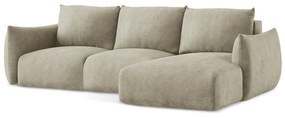 Bézs zsenília kinyitható sarokkanapé (jobb oldali-heverő résszel) Leila – Makamii
