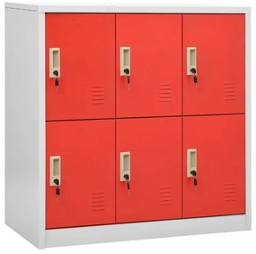 Világosszürke-piros acél zárható szekrény 90 x 45 x 92,5 cm