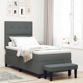Box Spring Ágy Matraccal és Padlóval Sötét Szürke 90x200 cm Textil