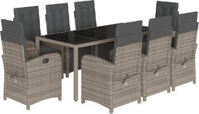 vidaXL 9 részes szürke polyrattan kerti étkezőgarnitúra párnával