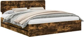 vidaXL Ágykeret fejtámlával Füstölt Tölgy 200 x 200 cm Mérnöki fa