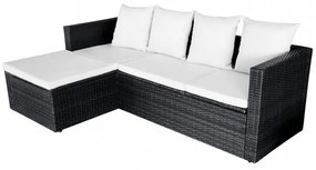 4-részes fekete polyrattan kerti bútorszett párnákkal