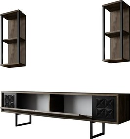 Line Walnut and Black TV-állvány polcokkal