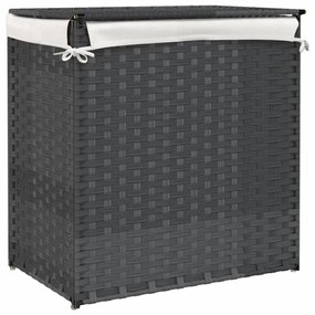 szürke polyrattan szennyeskosár 2 rekesszel 53x33x57 cm