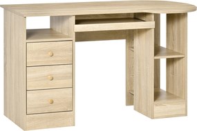 HOMCOM PC Íróasztal Polcokkal, Íróasztal Gyermek Szobába Fiókokkal és Fa Polcos Fejtámlával, Számítógép Íróasztal, Fa szín | Aosom
