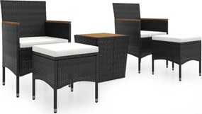 vidaXL 5 részes fekete polyrattan és tömör akácfa kerti bisztrószett