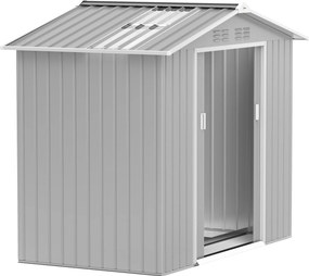 Outsunny Kerti Tároló 2.42m² Erősítő Alappal, Alap Nélkül, 213x130x185 cm, Csúszó Ajtók, Tetőablak és 4 Ablak Eszközök Tárolására, Szürke Ezüst | Aoso