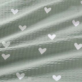 Goldea pamut krepp anyag - szívecskék, zsálya színű alapon 160 cm