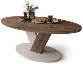 Mazzoni LOVA Elegáns Dió/Beige Taupe - OVÁLIS DOHÁNYZÓASZTAL 110x60 cm MODERN KÁVÉZÓ ASZTAL