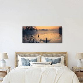 Hattyúk a vizen és a ködben képe (120x50 cm)