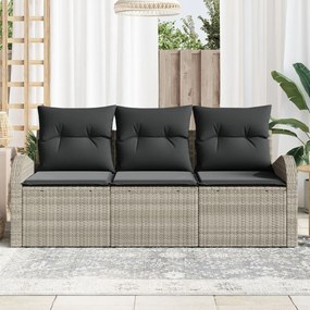 3 Darabos Kerti Kanapé Szett Párnákkal Világosszürke Poli Rattan