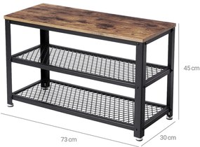 Cipőpad, cipőtartó 2 polccal, rusztikus barna és fekete