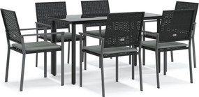 vidaXL 7 részes polyrattan és acél kerti étkezőgarnitúra párnával