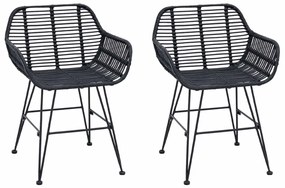Étkezőszék 2 pcs Fekete 55 x 50 x 74 cm Rattan és Vas