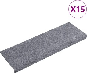 vidaXL 15 db öntapadós lépcsőszőnyeg, 65 x 21 x 4 cm, világosszürke, téglalap alakú széllel