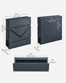 SONGMICS Falra Szerelhető Postaláda Újságtartóval és Zárral, Antracitszürke