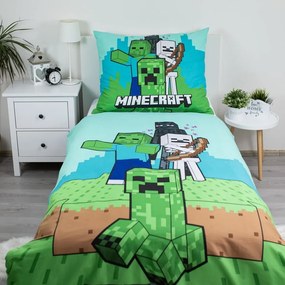 Zöld-kék egyszemélyes pamut gyerek ágyneműhuzat 140x200 cm Minecraft "Mobs Here" – Jerry Fabrics