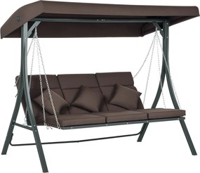 Outsunny 3 személyes Hollywood Hinta, Állítható Napernyővel Ellátott Hinta Pad, Kerti Hinta Példányokkal, Teherbírás: 270 kg, Fém, Textiline, Barna, 1