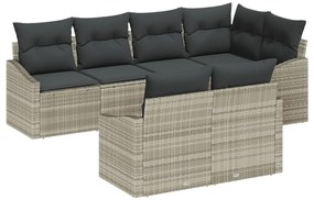 7 részes Kert Étkezőszett Párnákkal Világosszürke Poli Rattan