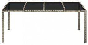 szürke polyrattan üveglapos kerti asztal 190 x 90 x 75 cm